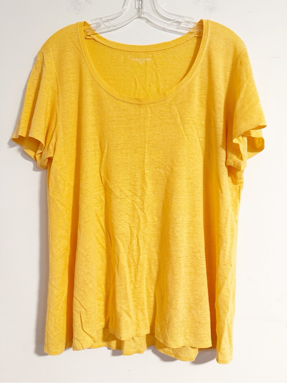 Eileen Fisher Organic Linen Short Sleeve Scoop Neck Top Light Orange Medium